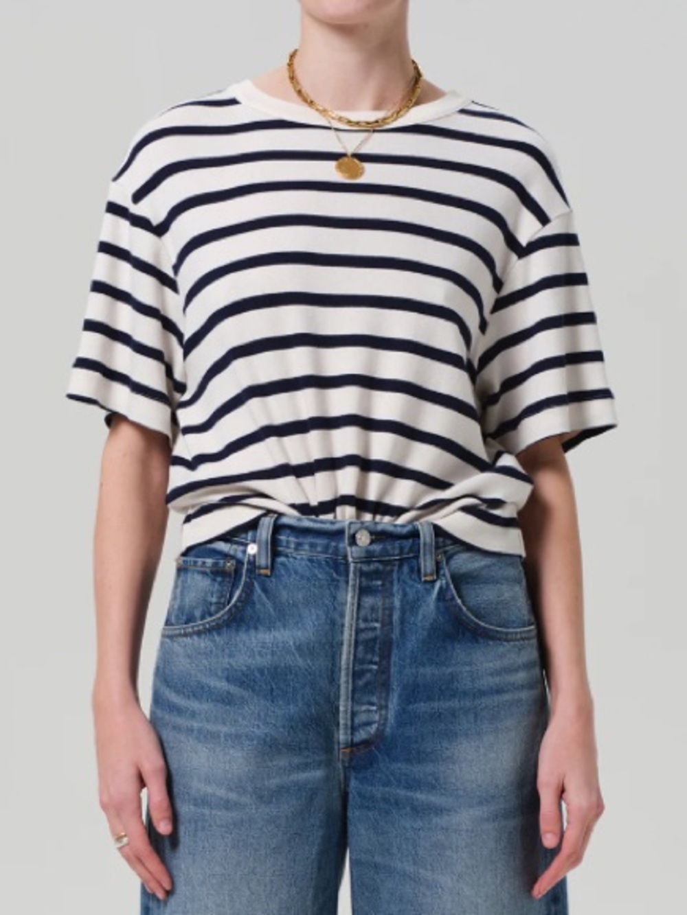Citizens Of Humanity Goldie Cotton Oversized Tee in Azure Stripe NEW Size Medium